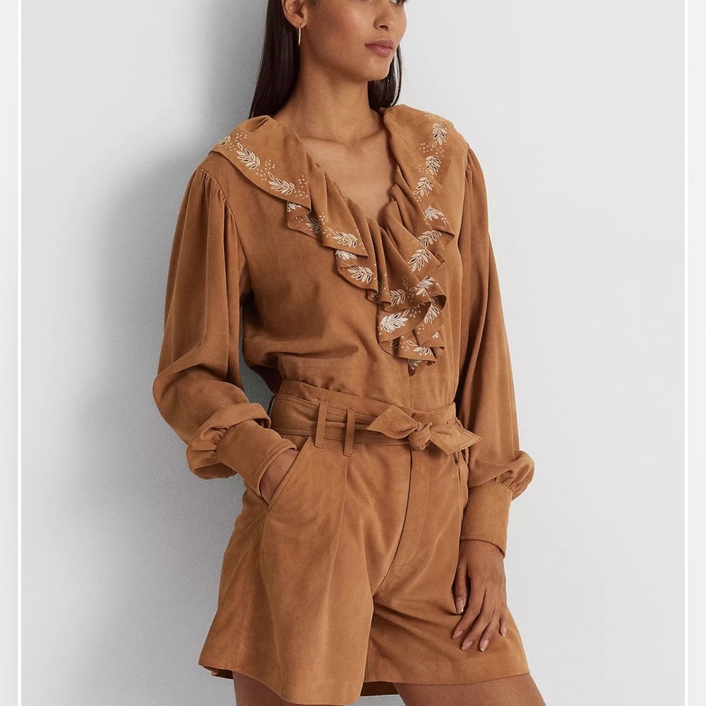 New Lauren Ralph Lauren Blouse Luxurious Leather Woman
